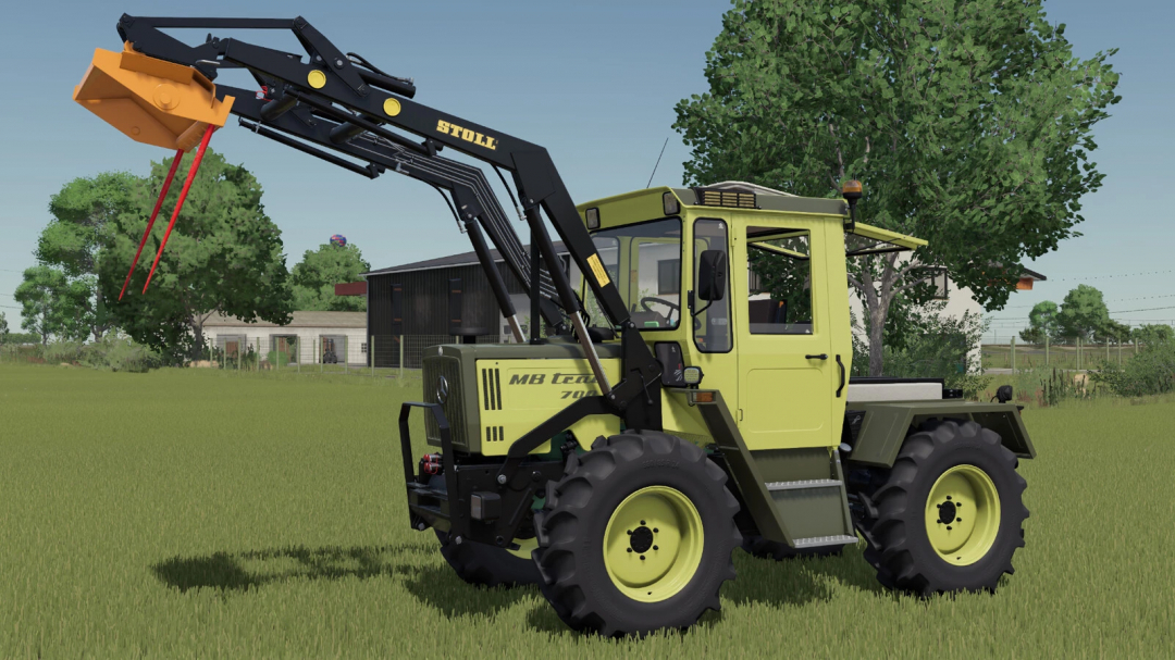 Farming Simulator 25 mod: MB-trac Series tractor with front loader, designed for agricultural tasks in FS25.