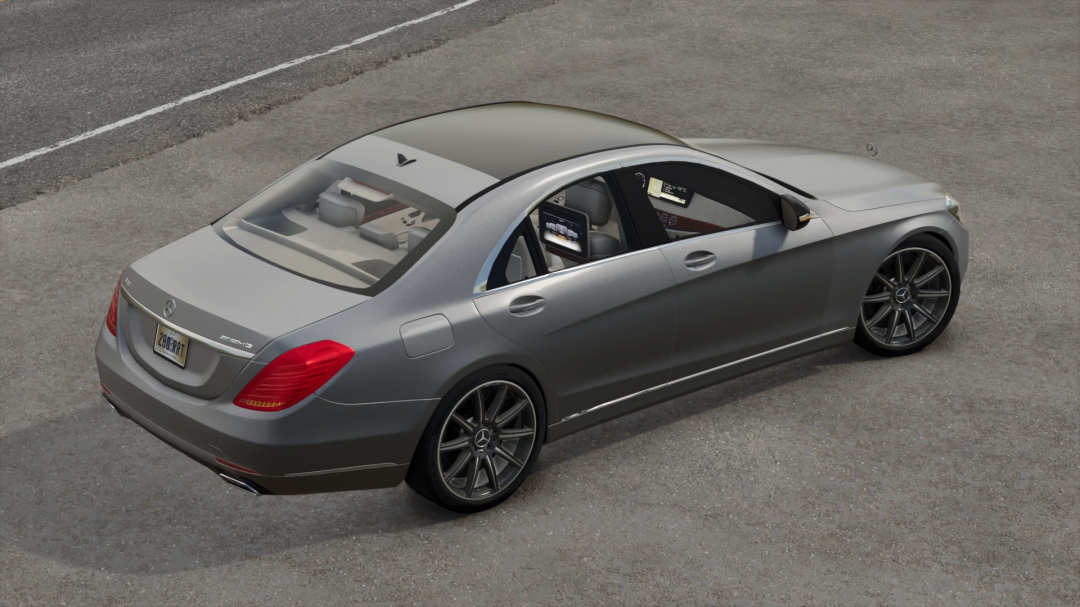 Mercedes S Class mod in Farming Simulator 25, realistic car add-on, detailed interior and exterior, compatible with FS25 mods.