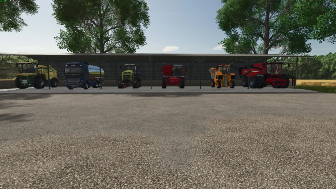 Farming Simulator 25 mods featuring a metal shed 45m for storing tractors and farming equipment, part of FS25 mods collection.
