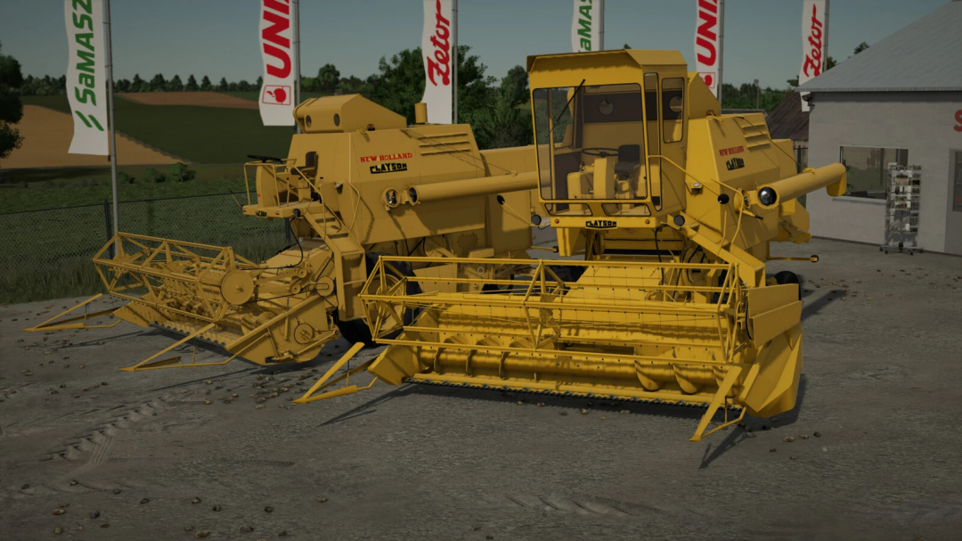 Farming Simulator 25 mods: New Holland M135 harvester mod, yellow agricultural machinery for crop harvesting.