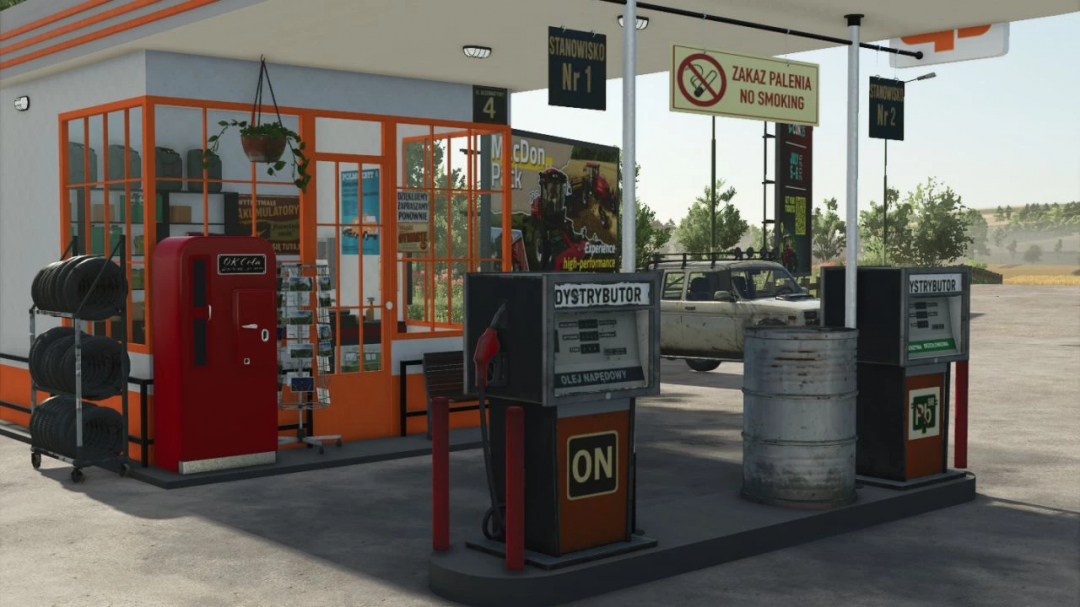Farming Simulator 25 mod: Old Polish CPN gas station with fuel pumps and accessories.