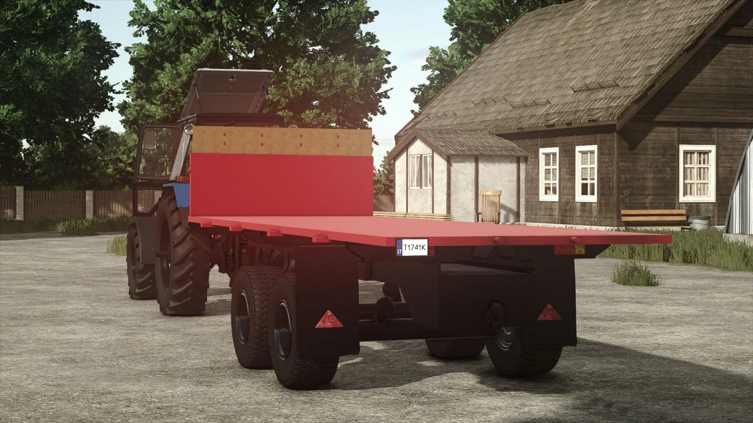 Farming Simulator 25 mod: PTS 9 Platform v1.0.0.0, a flatbed trailer for transporting goods in Farming Simulator 25 with realistic details.