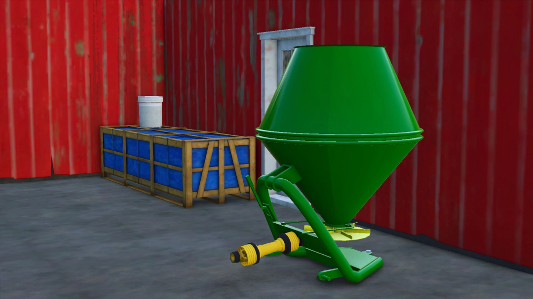 Farming Simulator 25 mod: Pankobirlik fertilizer spreader v1.0.0.0 on a farm with red barn background.