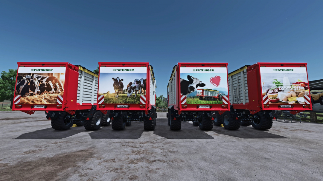 Farming Simulator 25 mods: Pöttinger Jumbo 8450 DB+ v1.0.0.0 trailers with agriculture-themed images on the game in FS25.