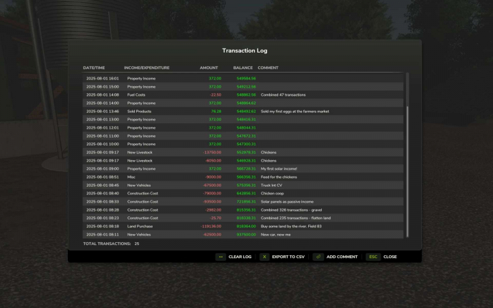 fs25-mods,  Transaction Log v1.0.1.1