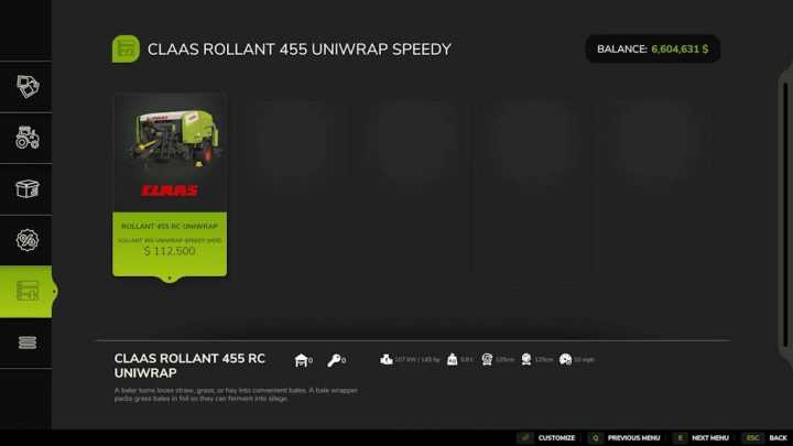 fs25-mods, CLAAS ROLLANT 455 UNIWRAP Speedy v1.7