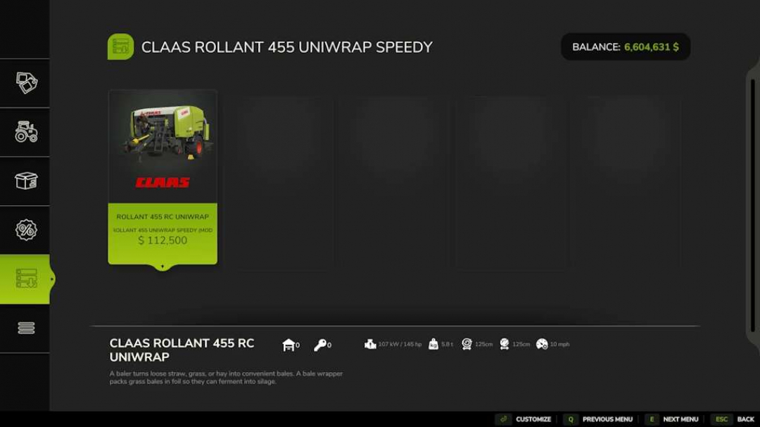 CLAAS ROLLANT 455 UNIWRAP Speedy v1.7