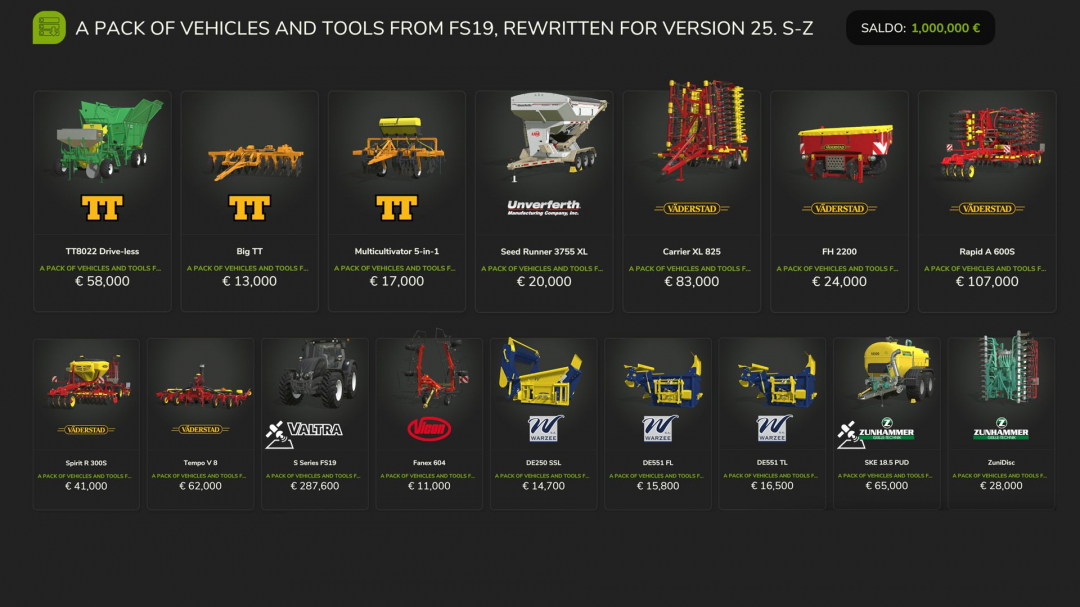 FS19 Vehicles and Tools (S-Z) V1.0