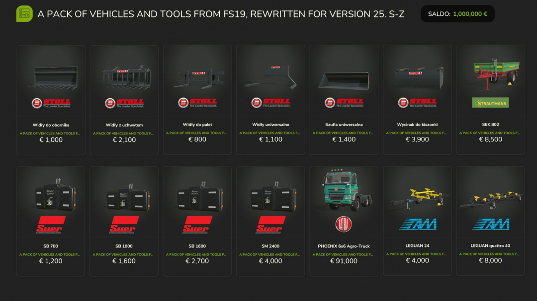 FS19 Vehicles and Tools (S-Z) V1.0