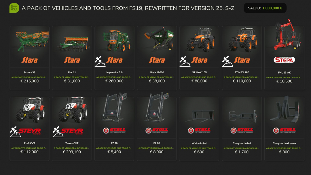 FS19 Vehicles and Tools (S-Z) V1.0