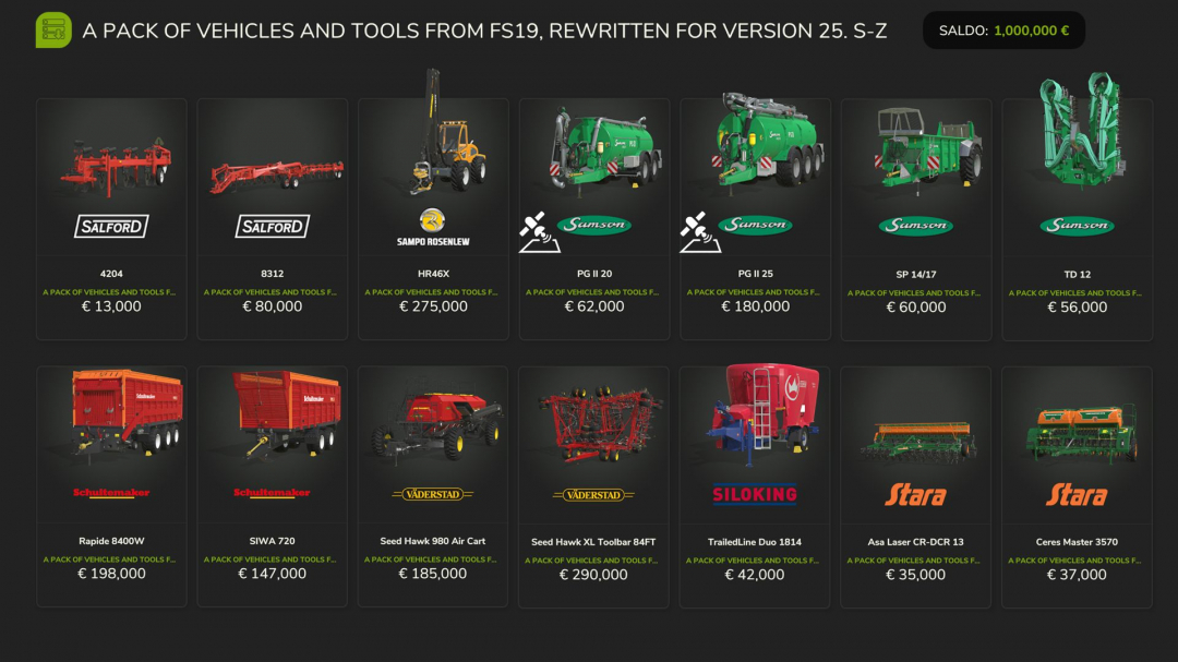 FS19 Vehicles and Tools (S-Z) V1.0