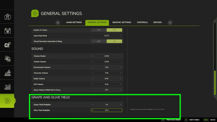 fs25-mods, Grape And Olive Yield Settings V1.0