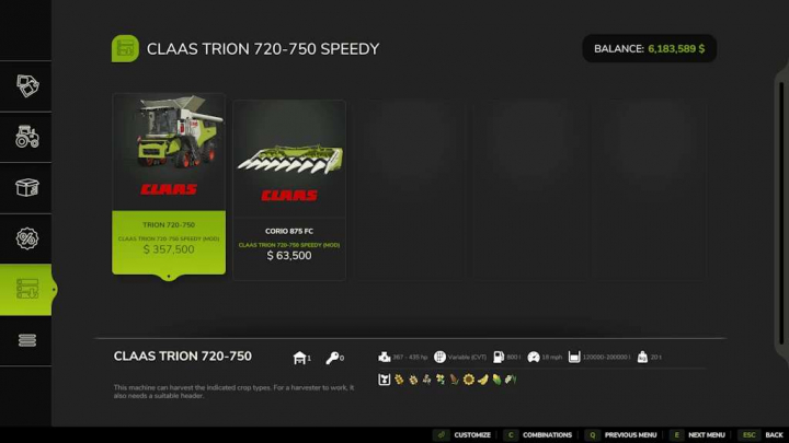 fs25-mods,  CLAAS TRION 720-750 Speedy v1.9