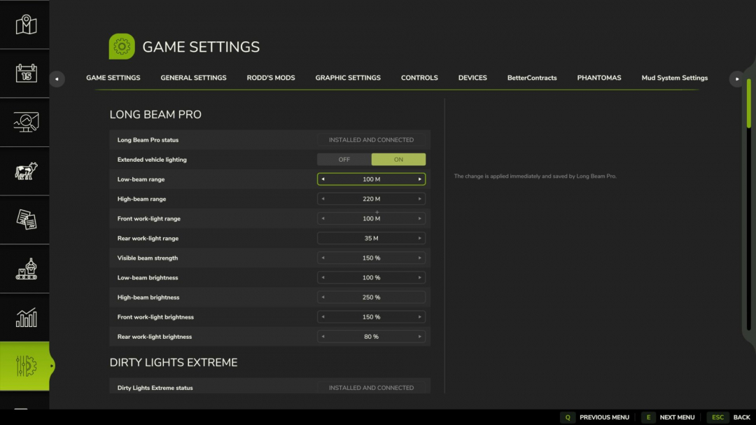 Extended vehicle lighting controls V3.1.2