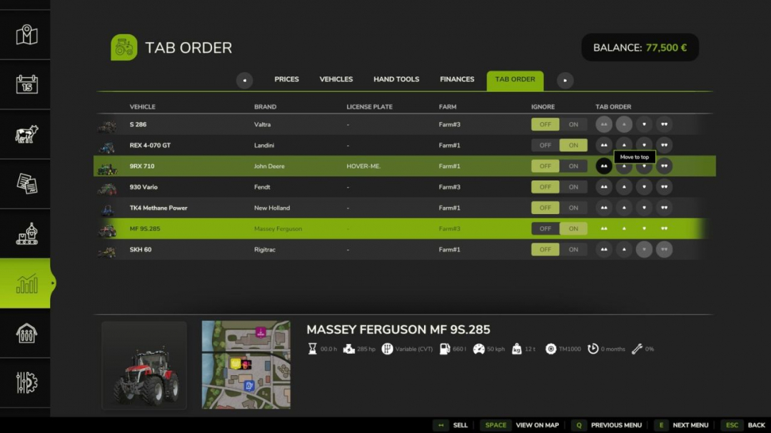 Vehicle Tab Sorting V1.2