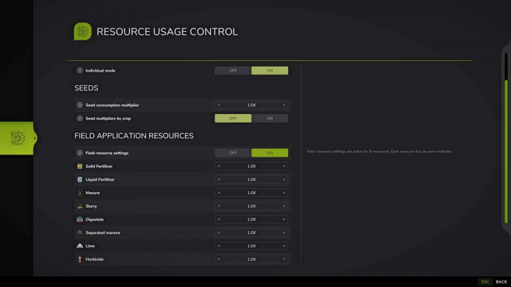 fs25-mods,  Resource Usage Control v1.0
