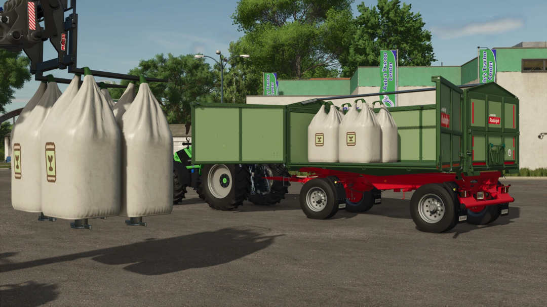 Rudolph/Welger DK 280 RP FS25 mod trailer with bags near a tractor in Farming Simulator 25.