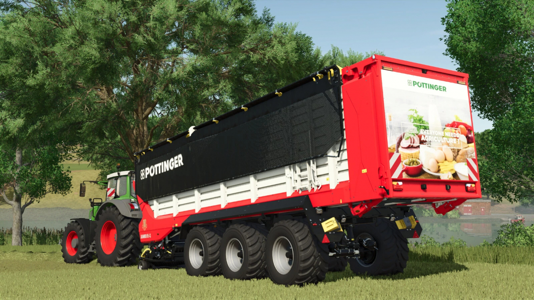 Farming Simulator 25 mod featuring a Pöttinger Jumbo 8540 DB forage wagon, highlighting agriculture and livestock feed transport.