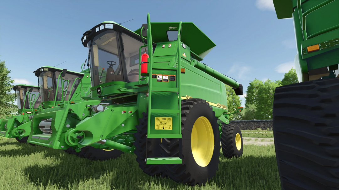 Farming Simulator 25 mod: FS25 John Deere Walker Combines v1.0.0.0, featuring a green combine harvester with large tires and detailed machinery.
